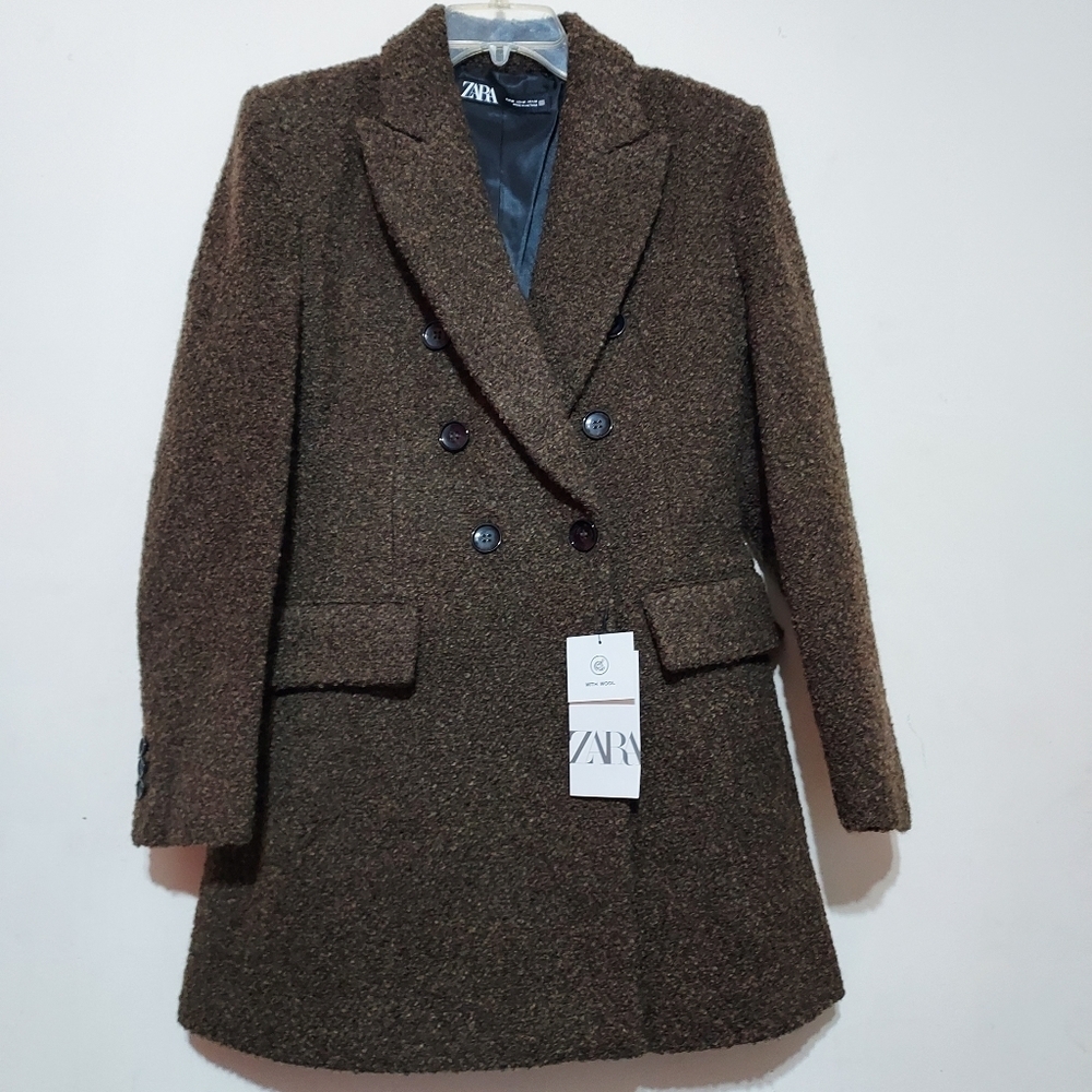 Zara Long Buttoned Bougle Double Breasted Blazer Coat SZ- Medium - Picture 6 of 8